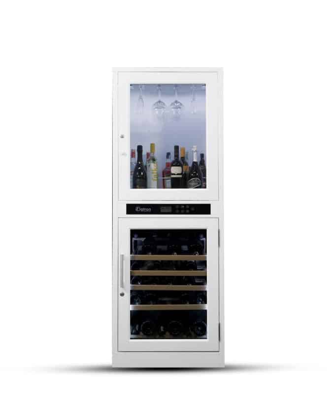 Wine Cooler 46-62 bottles, 1 zone, with storage racks for hanging glasses and bottle holder