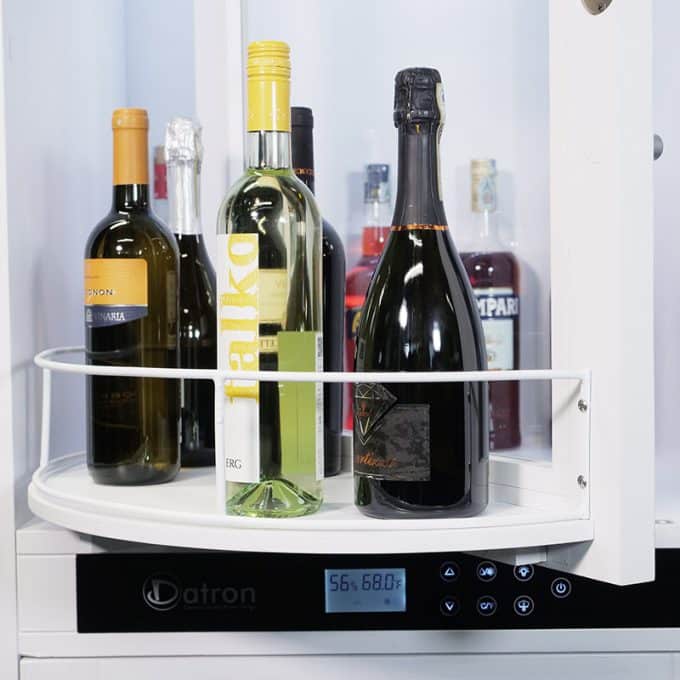 Wine Cooler 46-62 bottles, 1 zone, with storage racks for hanging glasses and bottle holder